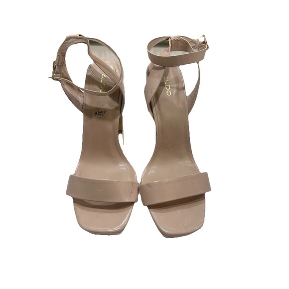 Aldo Platform High Heels Womens SZ 10 M Tan/Wood Grain Chunky Heels Gold Accent - Picture 4 of 7
